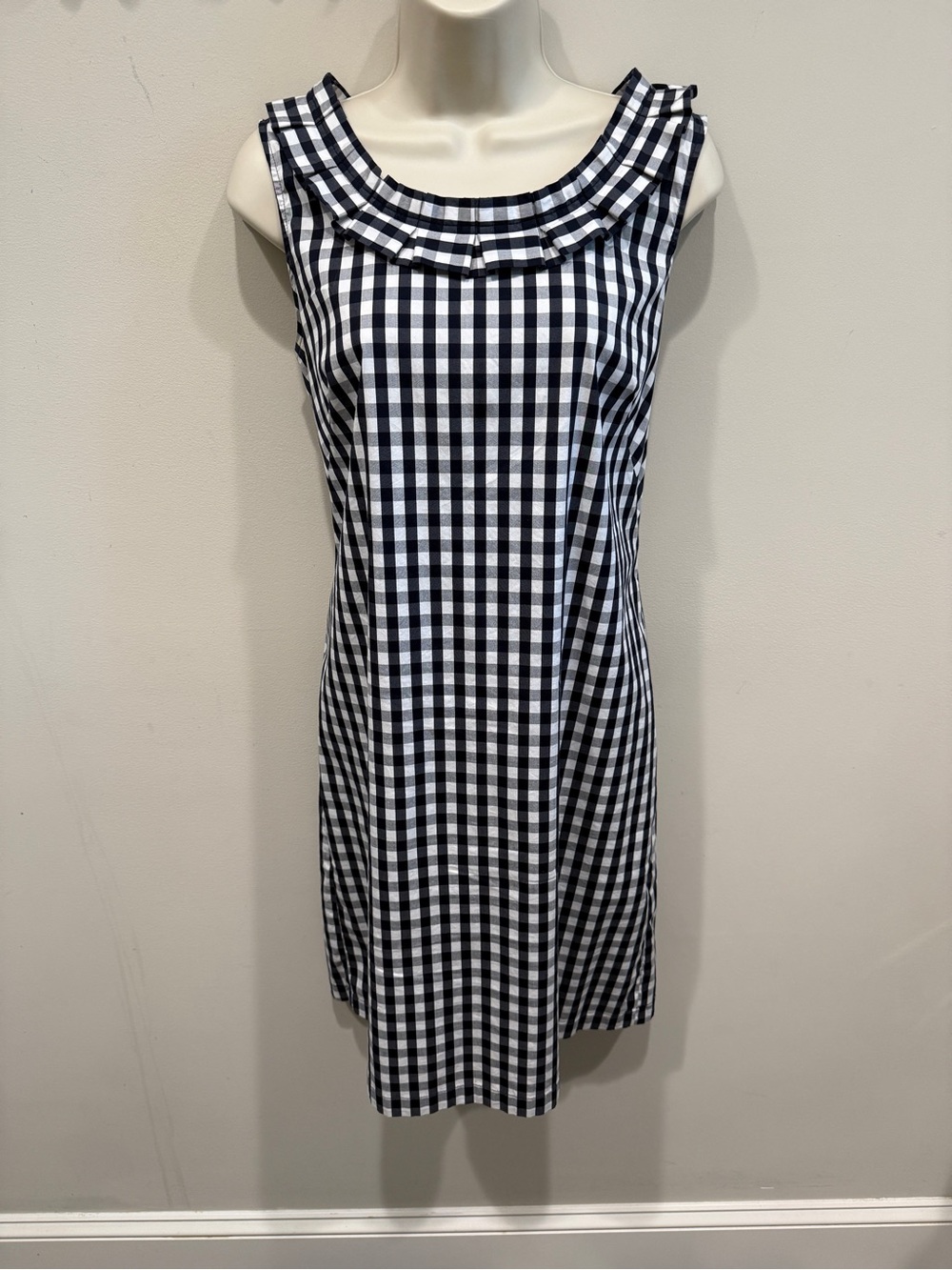 Talbots Black and White Gingham Ruffle-Trim Sleeveless Shift Dress